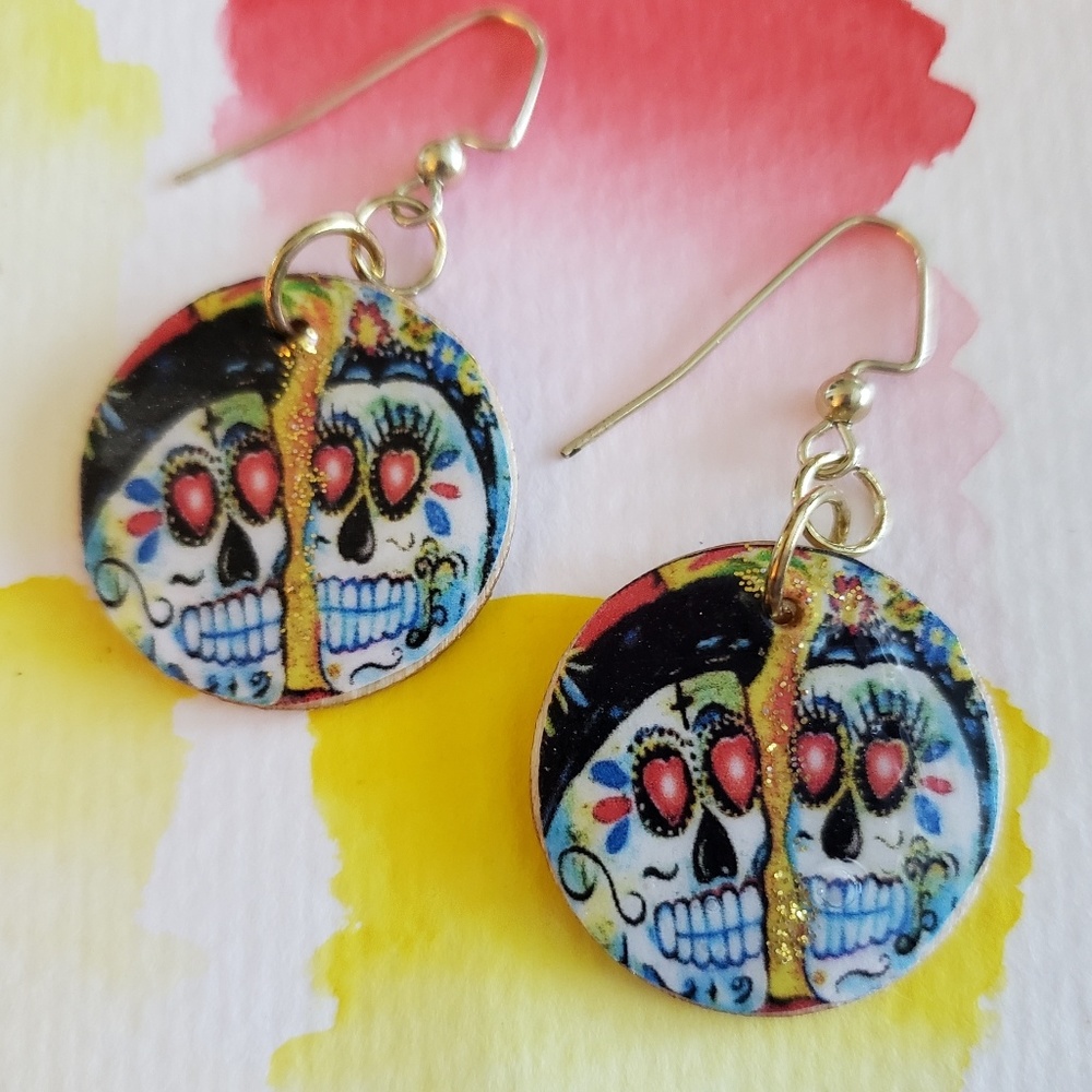 Artist Designed Day of the Dead Dangle Earrings